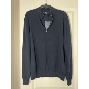 NWT MNG 100% Merino Wool Navy Quarter Zip Neck Sweater